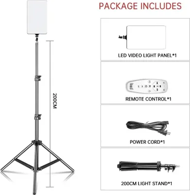 Zdjęcie produktu dla Lampa wideo, regulowana jasność, kompatybilna z kamerami, statyw 200 cm