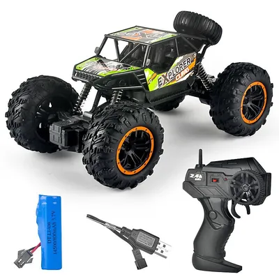 Imagen del producto de Coche de control remoto, escala 1:18, buggy de juguete, vehículo eléctrico de alta velocidad con tracción en las cuatro ruedas, color verde