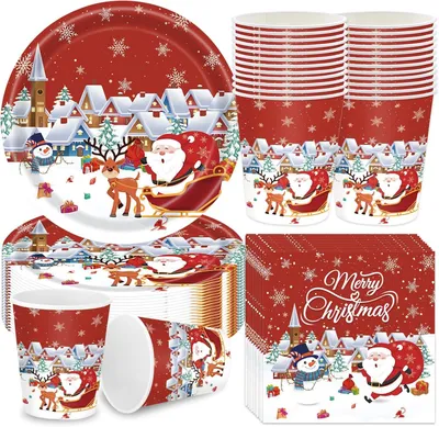 Papiergeschirr-Set 100-tlg. Weihnachten Teller Becher Servietten