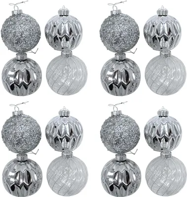 Produktbild von Glas Weihnachts-Kugel Mix Ø 10cm - 16 Stück silber