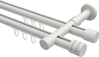 Produktbild von Interdeco Innenlaufstange / Gardinenstange mit Innenlauf Weiß, Typ Prestige Estana (Glitzerkappe), 20 mm Ø 2-läufig, 180 cm