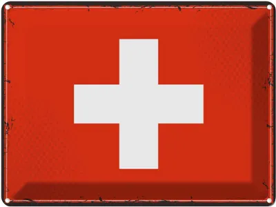 Produktbild von vianmo Blechschild 30x40 cm Schweiz Retro Switzerland Flagge Fahne Wappen