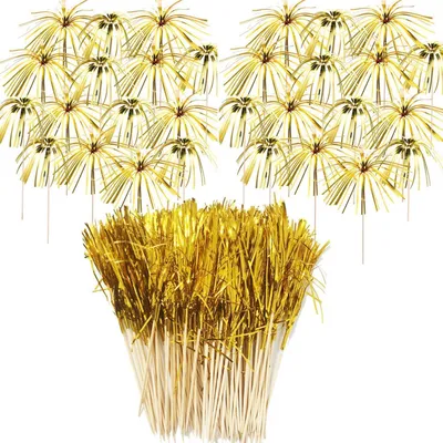Obrázok produktu pre Špágy na koktaily "Feuerwerk", 100 kusov, bambus, zlatá farba, 18,5 cm