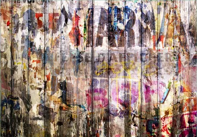 Produktbild von Wallario Fototapete Vliestapete, seidenmatte Oberfläche, einfache Verarbeitung, Größe 300 x 210 cm, Motiv Bemalte Holzplanken mit alter Schrift