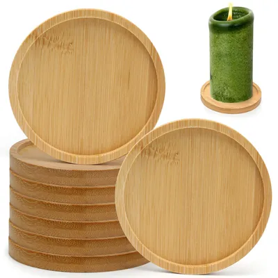 8 Bambus-Kerzenuntersetzer, rund, Ø 9,5 cm, für Stumpenkerzen