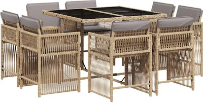 Produktbild von vidaXL 9-tlg. Garten-Essgruppe mit Kissen Beigemischung Poly Rattan