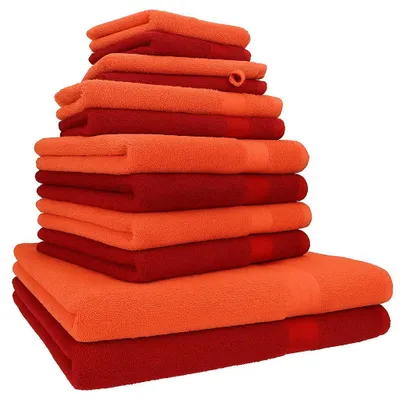 Produktbild von Betz 12-tlg. Handtuch-Set PREMIUM 2 Duschtücher 4 Handtücher 2 Gästetücher 2 Seiftücher 2 Waschhandschuhe  Farbe: blutorange / rubinrot