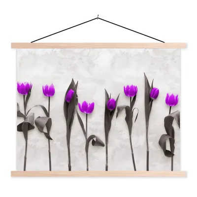 Produktbild von MuchoWow® Textilposter Blumen - Tulpen - Lila 60x45 cm mit holzfarbenen Rahmen - Bild