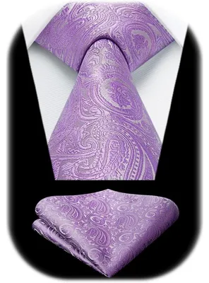 Produktbild von Herren Krawatten und Einstecktuch Set Paisley Einfarbig C-Violett Einheitsgröße