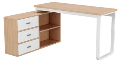 Zdjęcie produktu dla Biurko - Nowoczesne biurko do biura z 3 szufladami i 2 otwartymi półkami - 75,3 x 35 x 147 cm - Metal/płyta MDF - Maksymalne obciążenie: 50 kg - Kolor: naturalny