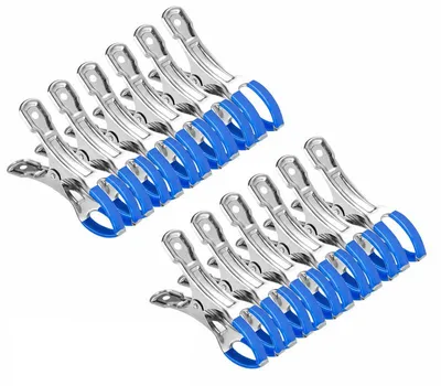 Produktbild von 12er-Set Edelstahl Klammern für Poolabdeckung & Gewächshausfolie – rostfrei, mit Schutzfilm – Poolplane-Clips und Befestigungsklemmen für Rohre und Netze