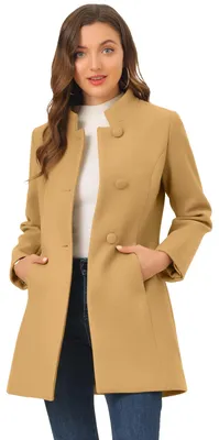 Produktbild von Allegra K Damen Wintermantel Mid-Long Stehkragen Einreiher Mantel Oberbekleidung