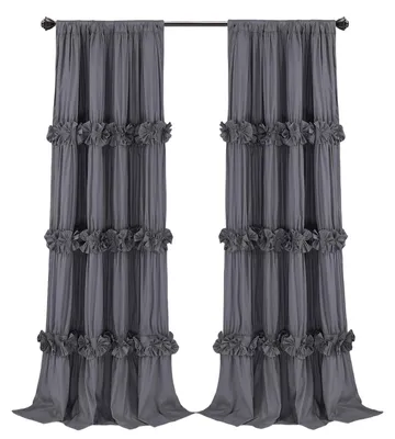 Image de Rideaux occultants thermiques à volants, lot de 2, gris, 145 x 140 cm