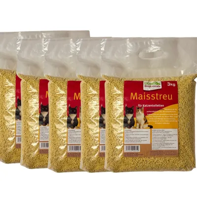 Produktbild von Maisstreu Katzenstreu 15 kg (5 Säcke je 3 kg) – 100 % natürlich & biologisch abbaubar – klumpend, staubfrei & geruchsneutral