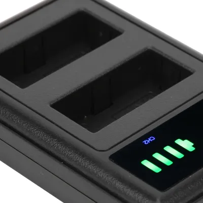 Zdjęcie produktu dla Micro/TypeC Dual Port Camera Double Display Dock Ładowarka do akumulatora BLN1 Czarny