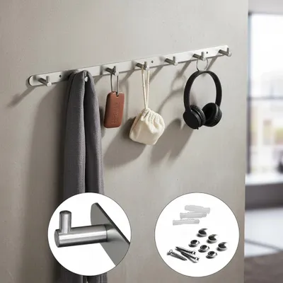 Produktbild von Wandgarderobe Edelstahl Hakenleiste 8 Haken Türgarderobe modern
