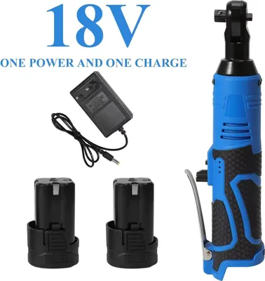 Obrázok produktu pre Sada elektrických račňových kľúčov – akumulátorový uhlový račňový kľúč – 18 V, 2×4000 mAh akumulátory, 60 Nm, 300 ot./min, 7 nástrčných kľúčov 10–17 mm – modrá farba