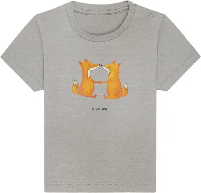 Produktbild von Mr. & Mrs. Panda Babyshirt Füchse Liebe 6. - 12. Monat - Heather Grey - Geschenk, Baby T-Shirt, Liebespaar, , Fuchs, Baumwollshirt, Shirt, Kinder Top, Partner