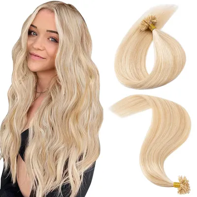 Obrázok produktu pre Príčesky z prírodných vlasov, lepiace, 40 cm, farba: popolavá blond/blond, keratín, U-tvar, remy, 25 prameňov, 25 g