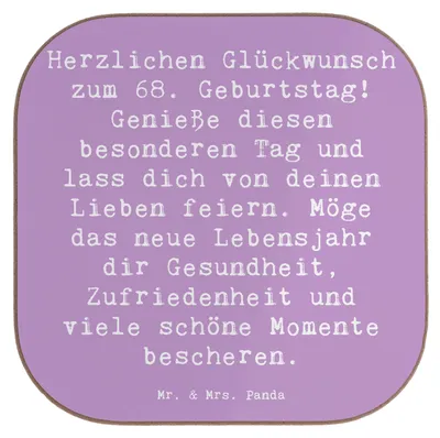 Produktbild von Mr. & Mrs. Panda Tassenuntersetzer Spruch 68. Geburtstag Freude - Lavendeltraum - Geschenk, gläseruntersetzer, Untersetzer für Gläser, Glückwunsch, Tischuntersetzer