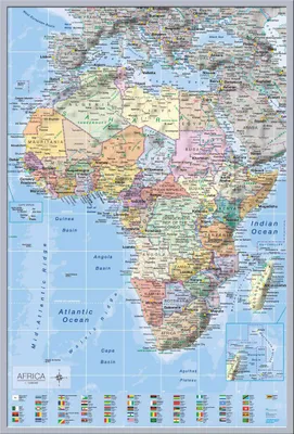 Immagine prodotto di Mappe  - Poster - Mappa dell'Africa + cornice a incastro, Shinsuke® Maxi in plastica argento, lastra in acrilico