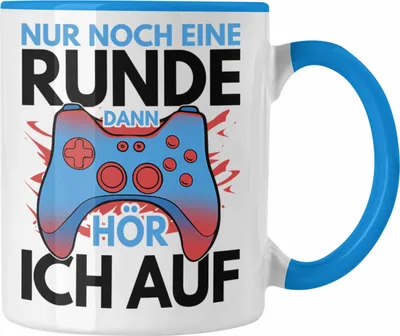 Produktbild von Trendation - Lustige Gamer Tasse Zocker Geschenk Gamer Gamergirl Geschenkidee Geburtstag Nur Noch Eine Runde (Blau)