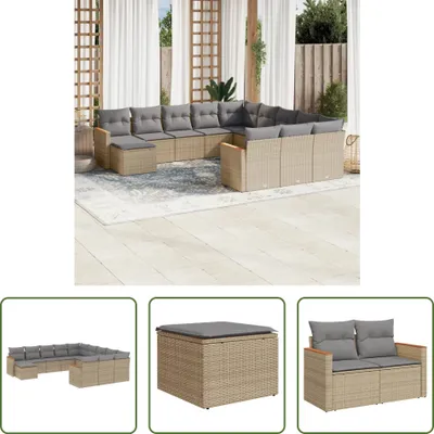 Produktbild von The Living Store 12-tlg. Garten-Sofagarnitur mit Kissen Beige Poly Rattan
