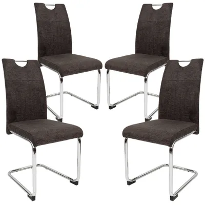 Produktbild von Moderne Esszimmerstühle mit Stoffbezug - gepolsterte Esstischstühle Freischwinger mit robustem Chrom Gestell,Menge:4 St.;Farbe:Braun-Grau