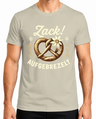 Produktbild von Zack Aufgebrezelt Brezel Tracht Edelweiß Wiesn Lustig Herren T-Shirt, Natur, M