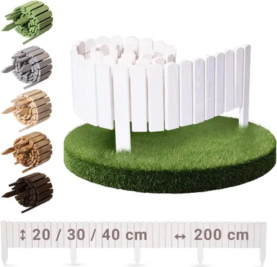 Produktbild von BOOGARDI Beeteinfassung Holz · Weiß 40cm hoch x 200cm lang · Rasenkante in 18 Designs Beetbegrenzung Steckzaun Beetumrandung Rollzaun Beet Zaun