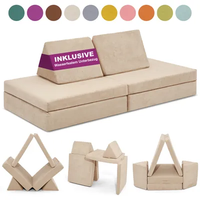 Produktbild von Linodino Spielsofa - Kindersofa | Kinder Couch als Kuschelecke und Indoor Spielplatz | Kinder Sofa aus Schaumstoff Bausteinen I Strandbeige