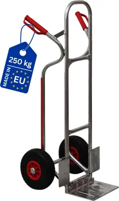 Produktbild von Alu-Sackkarre RAGNAR mit klappbarer Schaufel, Treppenrutsche & pannensichere PolyurethanBereifung | Traglast 250kg | HxBxT 117x60x52cm | Aluminiumrahmen | Silber | Transportkarre Staplerkarre klappbar