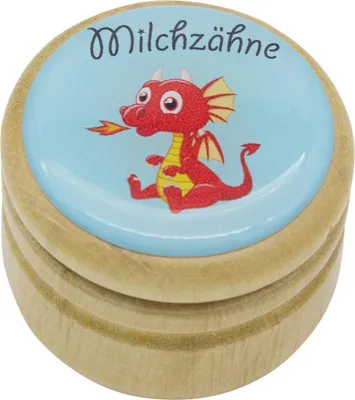 Produktbild von Milchzahndose Drache Zahndose Milchzähne Bilderdose aus Holz mit Drehverschluss 44 mm ( Drache ) - 7027