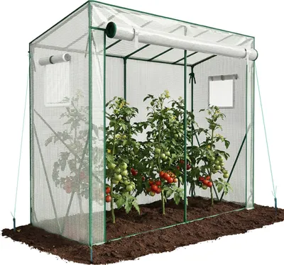 Produktbild von VOUNOT® Schrägdach Gewächshaus Foliengewächshaus 200x77x170cm für Gemüse, Blumen & Obst, 135g/m², Weiß