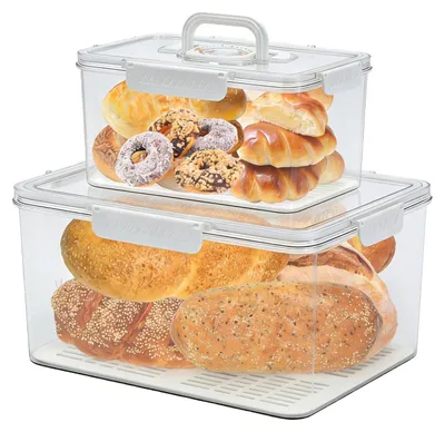 Image de Lot de 2 boîtes à pain transparentes et hermétiques avec couvercle
