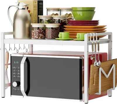 Productafbeelding van Zwart keukenrek met 3 niveaus en haken, uitschuifbaar van 40 tot 64 cm