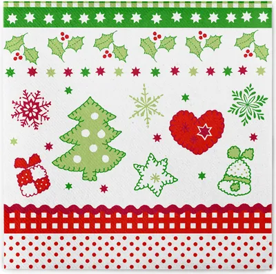 Produktbild von Sovie HORECA Weihnachtsserviette Christmas in Rot-Grün aus Linclass® Airlaid 40 x 40 cm, 50 Stück
