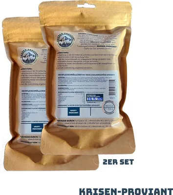 Produktbild von Krisen-Proviant - 2er-Set Hackfleischröllchen m. Reis & Balkangemüse - Notvorrat