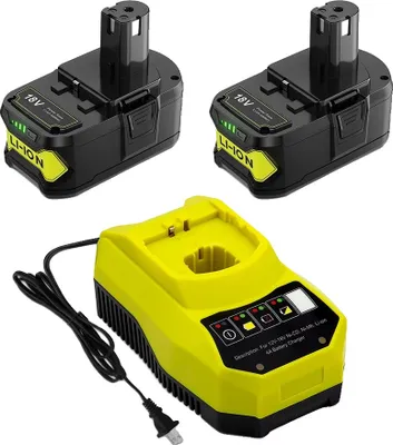 Produktbild von Ersatzbatterie, 6000mAh Kapazität, Dual-Ladegerät enthalten, kompatibel mit Ryobi,2 Batterien 1 Ladegerät