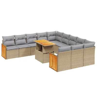Produktbild von 11-tlg. Garten-Sofagarnitur mit Kissen Beige Poly Rattan