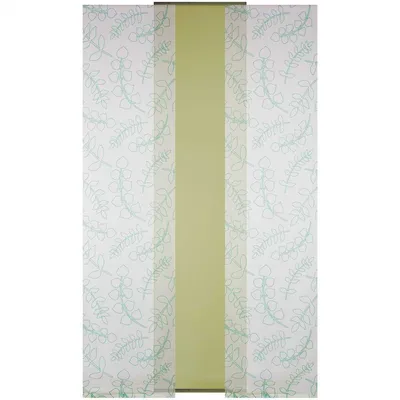 A panel curtain with a leaf pattern and a central green stripe.
