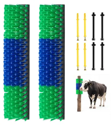 Zdjęcie produktu dla Szczotka drapająca SucceBuy 43 x 19 cm, zestaw 2 sztuk szczotek dla zwierząt z 8 śrubami, narzędzie do drapania łagodzące swędzenie pleców, pomoc w masażu i pielęgnacji koni, bydła, owiec i świń, kolor zielony i niebieski