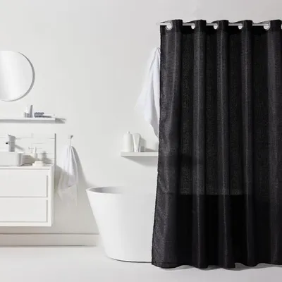 Image de Rideau de douche gauffré noir, 180 x 200 cm, Polyester, 12 crochets, Utility