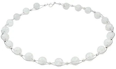Produktbild von Halskette Collier Kugel-Kette aus Bergkristall mit Crack-Struktur weiß, 48cm für Hochzeit Brautkleid