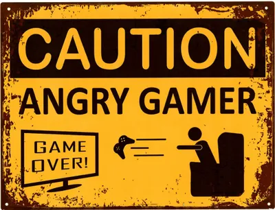 Produktbild von Moritz Deko Blechschild Caution Angry Gamer Metallschild Retro Vintage-Design zur Dekoration Wanddekoration