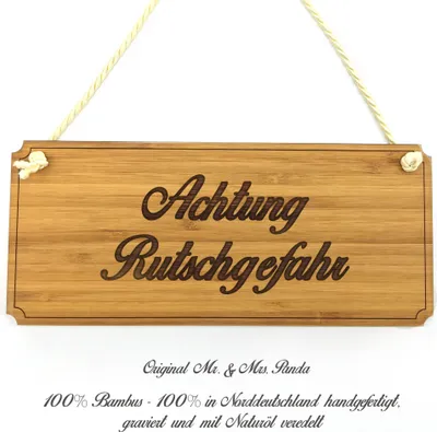 Produktbild von Mr. & Mrs. Panda Holzschild Achtung Rutschgefahr - Geschenk, Landhaus, Schild, Geschenkidee, Graviert, Türschild Holz, wandtafel, Shabby, Wegweiser, Infotafel