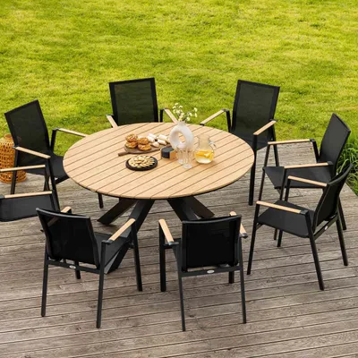 Produktbild von di volio Gartenmöbel OZZANO, runder Gartentisch mit 8 Stühlen - Set, Essgruppe für 8 Personen, robust & wetterfest, aus hochwertigen Materialien