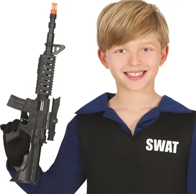 Productafbeelding van Militair uitrustingskostuum, carnaval, zwart, geweer, politie, tactisch, cosplay, speciale inzet, feest, SWAT, avontuur, accessoire, kleur: zwart