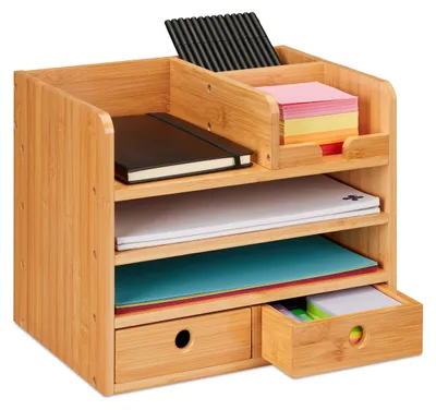 Bureau-Organizer 2 Schubladen 5 Fächer Bambus 26,5x33x24 cm