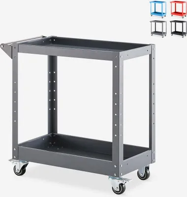 Image de Chariot à outils en métal 2 étagères pour atelier Garage Kerey - Gris